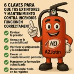 Extintor animado A2Jotin dando las 6 claves para extintores y mantenimiento contra incendios para que funcionen correctamente