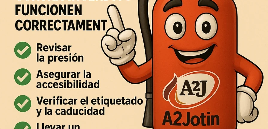 Extintor animado A2Jotin dando las 6 claves para extintores y mantenimiento contra incendios para que funcionen correctamente