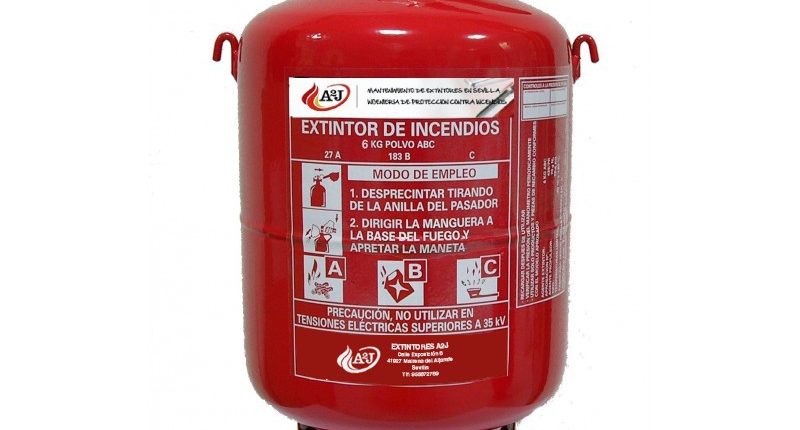 Extintor automático A2J de 9 kg polvo ABC homologado – ideal para uso industrial o comercial, disponible en Sevilla
