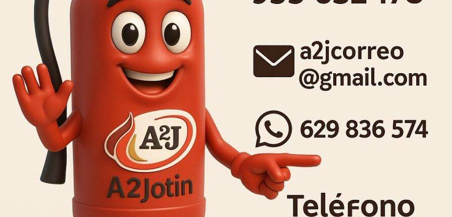 Mascota A2Jotín animando a solicitar presupuesto de extintores en Sevilla