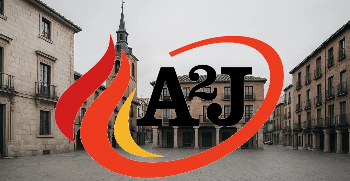 Logotipo de extintores A2J con una imagen de fondo de Alcalá de Henares